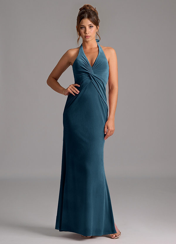 Azazie Valerie Bridesmaid Dresses Blue Topaz Mermaid Velvet Dress image1