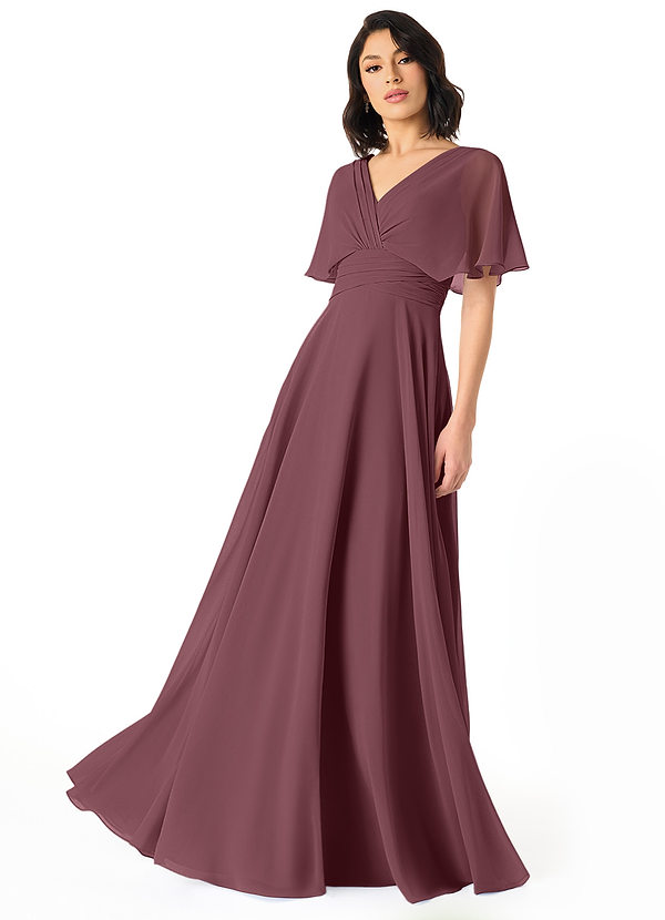 Azazie Pamela Bridesmaid Dresses Sangria A-Line V-Neck Pleated Chiffon Dress image1