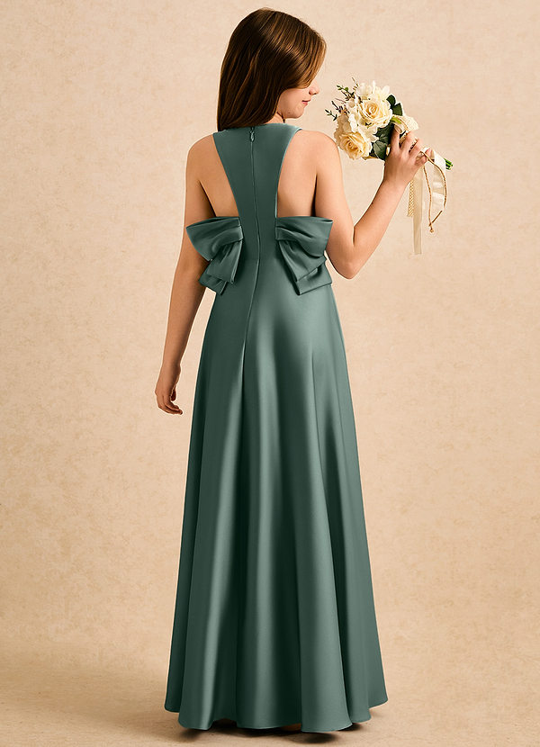 Azazie Nisha Girls Formal Sukienki dla dziewczynek sypiących kwiaty Linia A Pofałdowany Satyna elastyczna Długość podłogi Sukienka image1