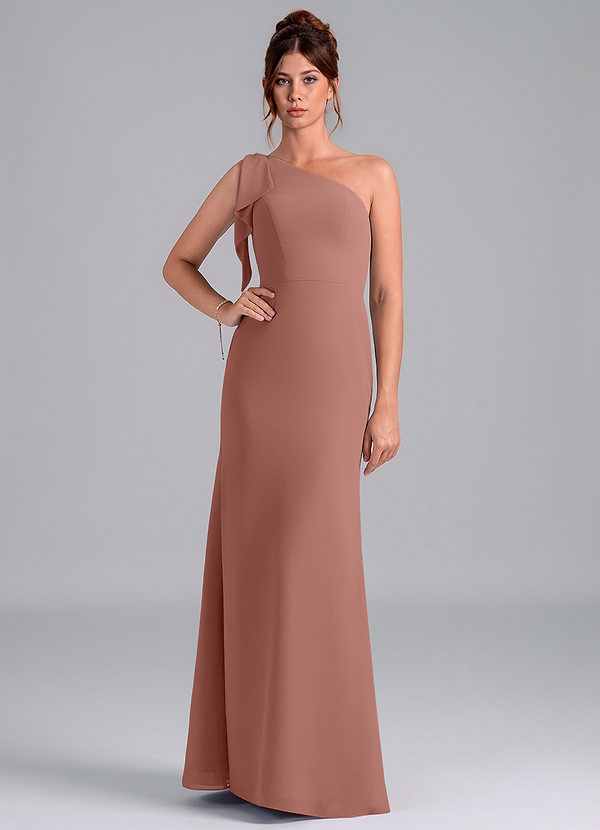 Azazie Rinna Bridesmaid Dresses Cedar Rose Mermaid One Shoulder Chiffon Dress image1