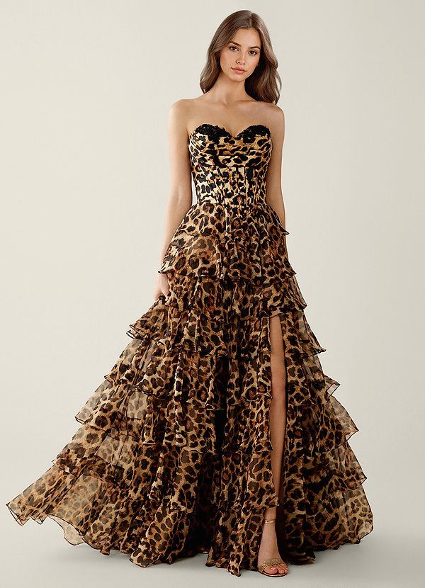 Samara Bruine Luipaard Galajurk met ruches en A-lijn model image1