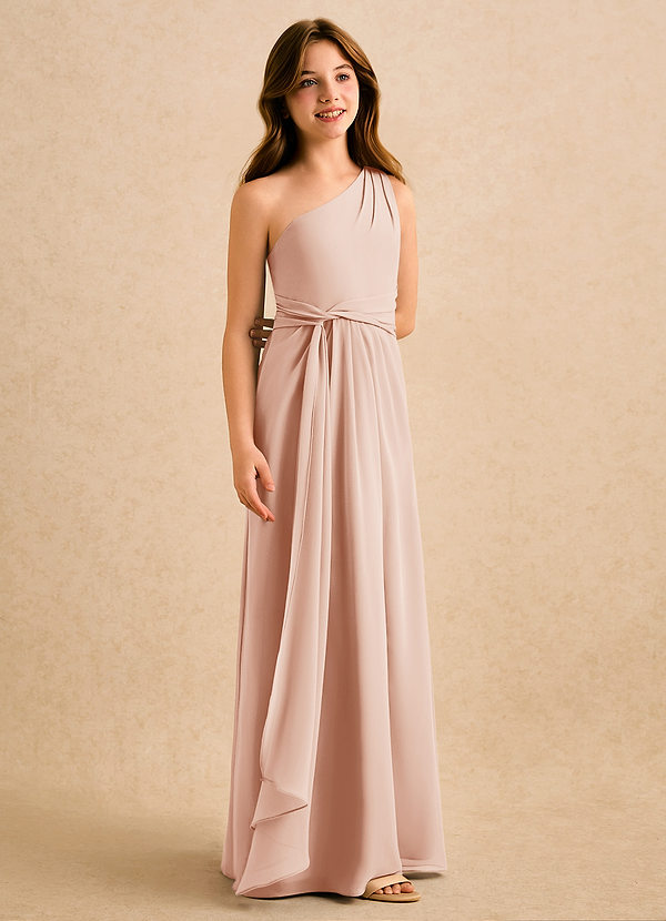 Azazie Tilda Girls Formal Sukienki dla dziewczynek sypiących kwiaty Osłona Jedno ramię Szyfon Długość podłogi Sukienka image1