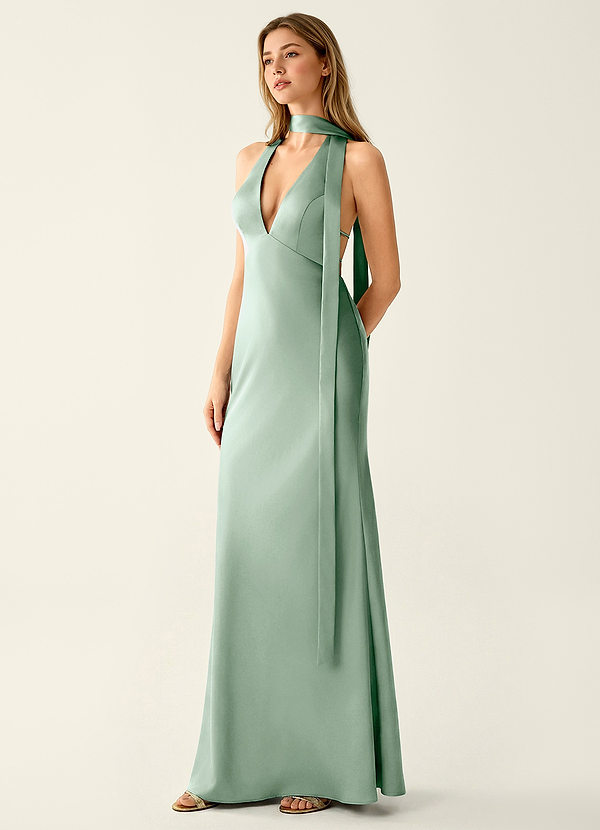Wrenllien Agave Green Satin-Abendkleid image1