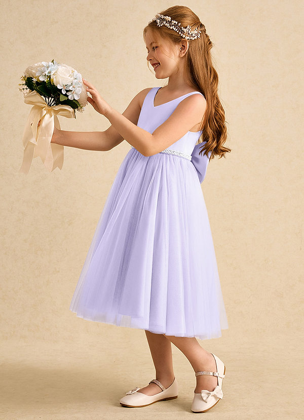 Azazie Firefly Vestidos de Niña de Flores Vestido de Lila de Satin Mate de Corte En A con Lazo image1