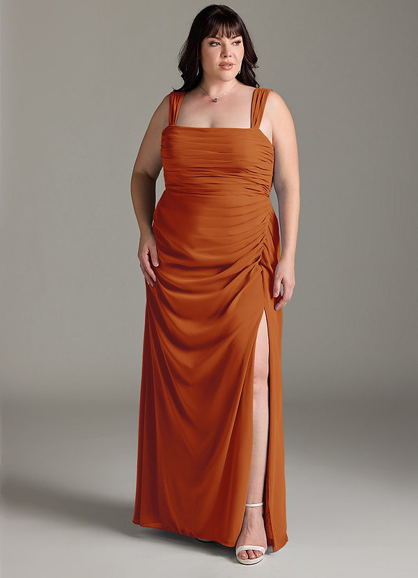 Azazie Jesaphine Bruidsmeisjes Jurken Jurk van Chiffon met Kolom Boog Paprika image1