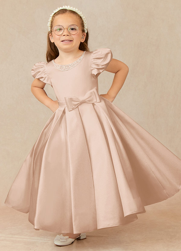 Azazie Jewel Flower Girl Dresses English Rose Ball-Gown Pleated Matte Satin Dress image1