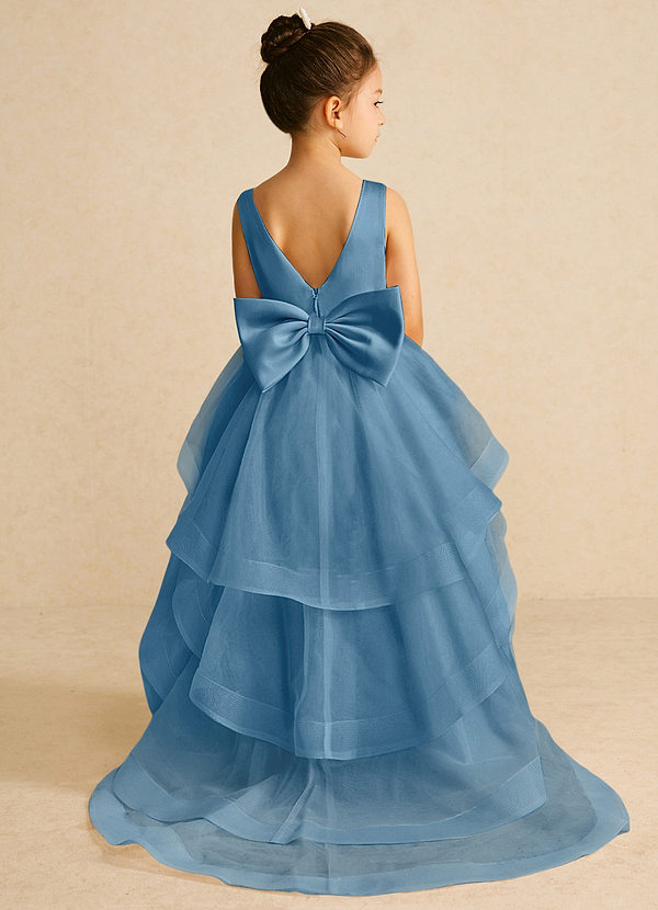 Azazie Pumpkin Flower Girl Dresses Steel Blue A-Line Convertible Tulle Dress image1