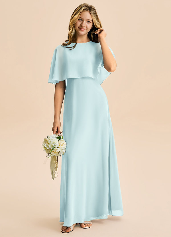 Azazie Maris Junior Abito A-Line in Chiffon Sea Glass image1