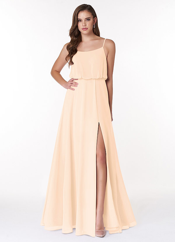 Azazie Lupe Bridesmaid Dresses Pearl Pink A-Line Scoop Blouson Chiffon Dress image1