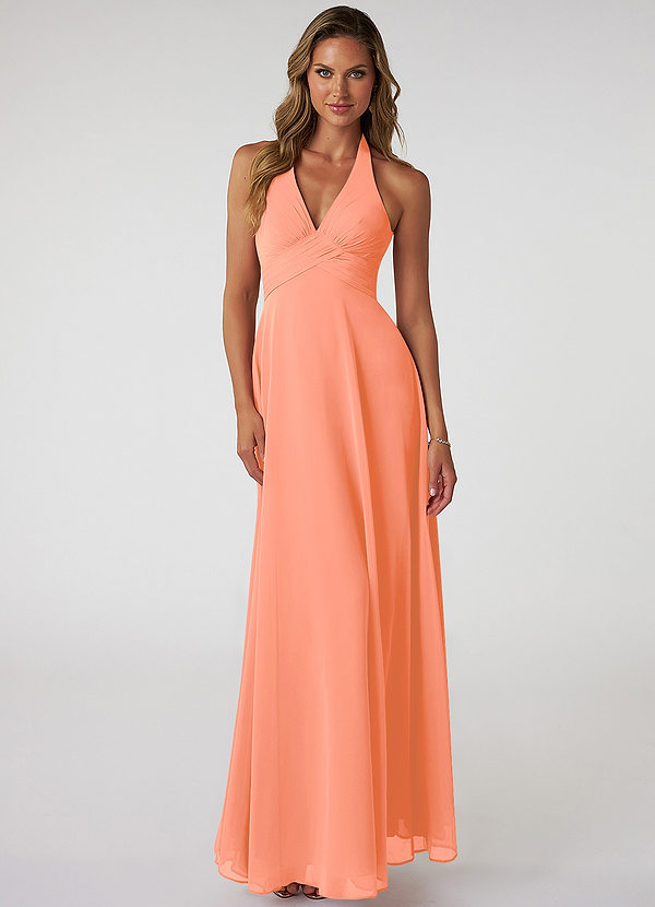 Azazie Tessie Bridesmaid Dresses Sunset A-Line V-Neck Pleated Chiffon Dress image1