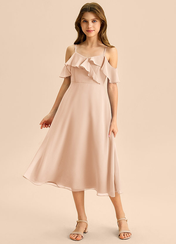 Azazie Kamilla Junior Abito A-Line in Chiffon a Spalla Scoperta Rosa Inglese image1