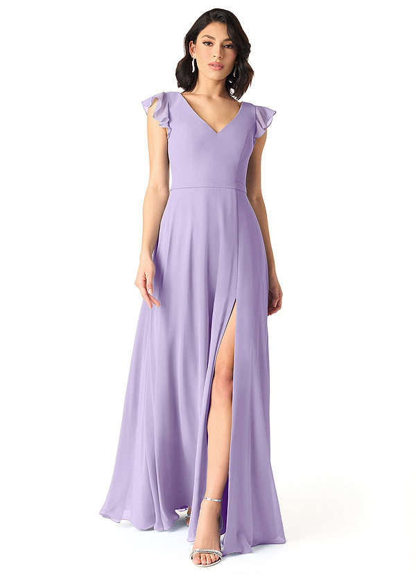 Azazie Claudine Bridesmaid Dresses Lilac A-Line Flutter Sleeve Chiffon Dress image1