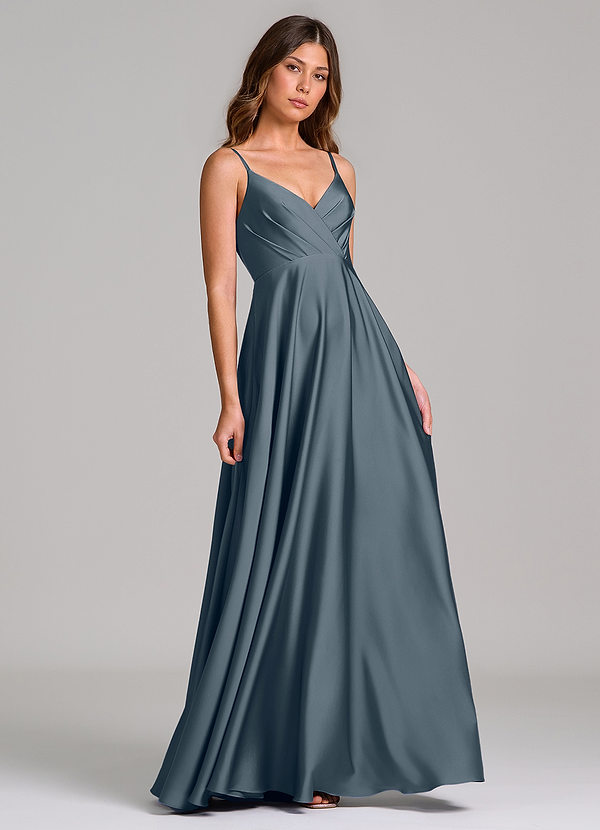 Azazie Amani Bridesmaid Dresses Twilight A-Line Pleated Stretch Satin Dress image1