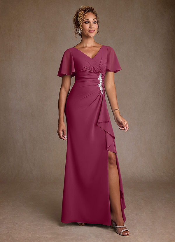 Azazie Suffolk Vestidos de Madre de la Novia Vestido de Mora de Gasa de Corte en A con Plisado image1