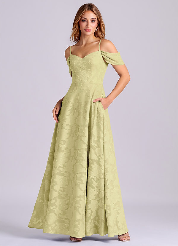 Azazie Marley Brudtärneklänningar Klä av A-Linje i Blommig Utbrändhet Av axeln Citronsorbet Konvertibel image1