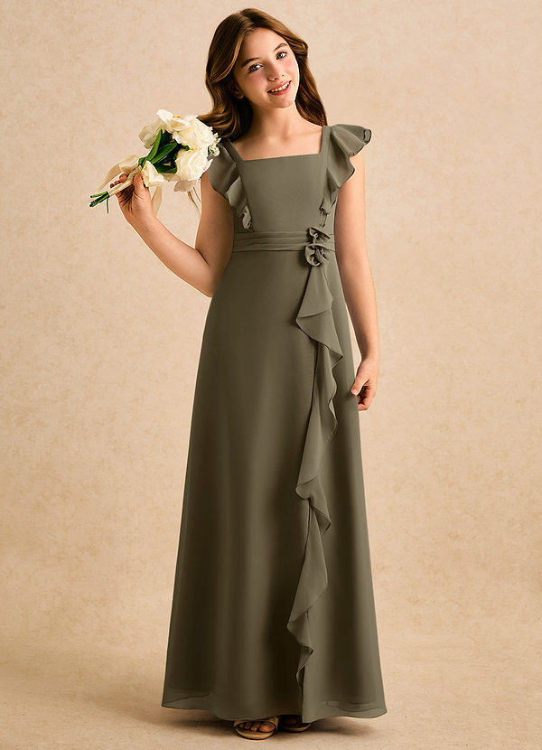 Azazie Soso Girls Formal Bloemenmeisjes Jurken A-Lijn Jurk van Chiffon Geplooid Wilgengroen image1