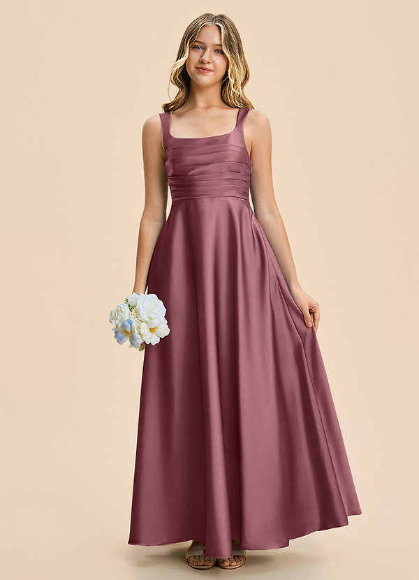 Azazie Azaria Junior A-Linie Plissee Stretch-Satin Kleid Wüstenrose image1