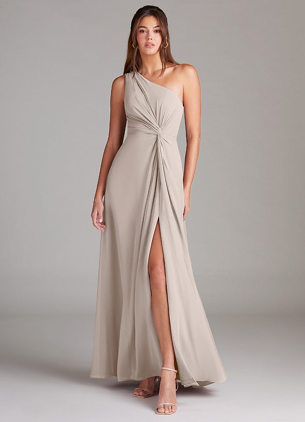 Azazie Brooke Bridesmaid Dresses Frost A-Line One Shoulder Chiffon Dress image1