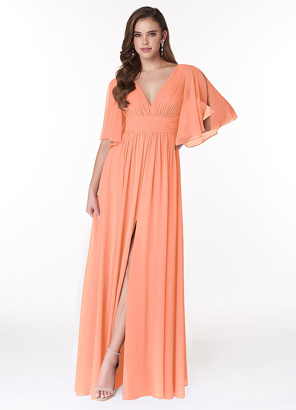 Azazie Temeka Bridesmaid Dresses Sunset A-Line Ruched Chiffon Dress image1