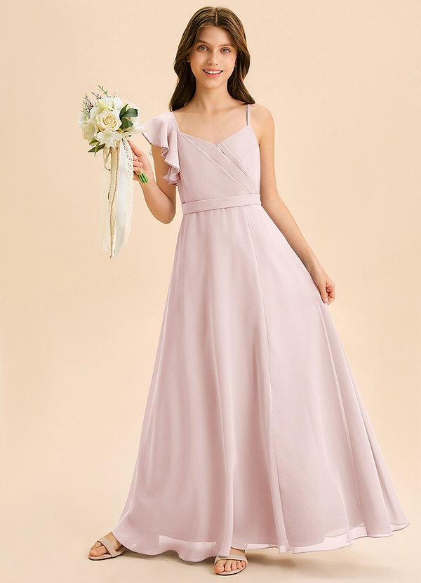 Azazie Kelsea Junior Klä av A-Line i Chiffong Rynkad image1