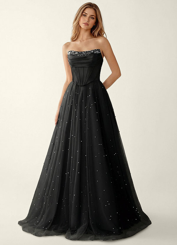 Epona Black Satin Prom Two-piece Dress image1