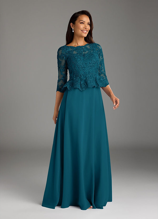 Azazie Averie Mother of the Brides Dresses Ink Blue A-Line Boatneck Sequins Chiffon Dress image1