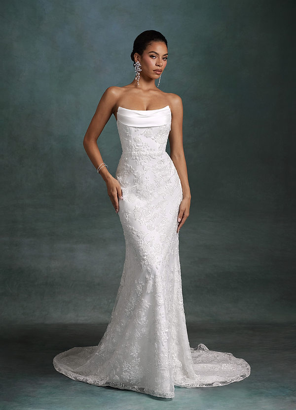 Frankie Wedding Dresses Diamond White Fit and Flare Strapless Embroidered Sequin Dress image1