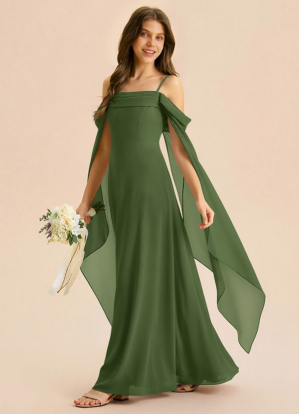 Azazie Moana Junior Olive A-Line Pleated Chiffon Dress image1
