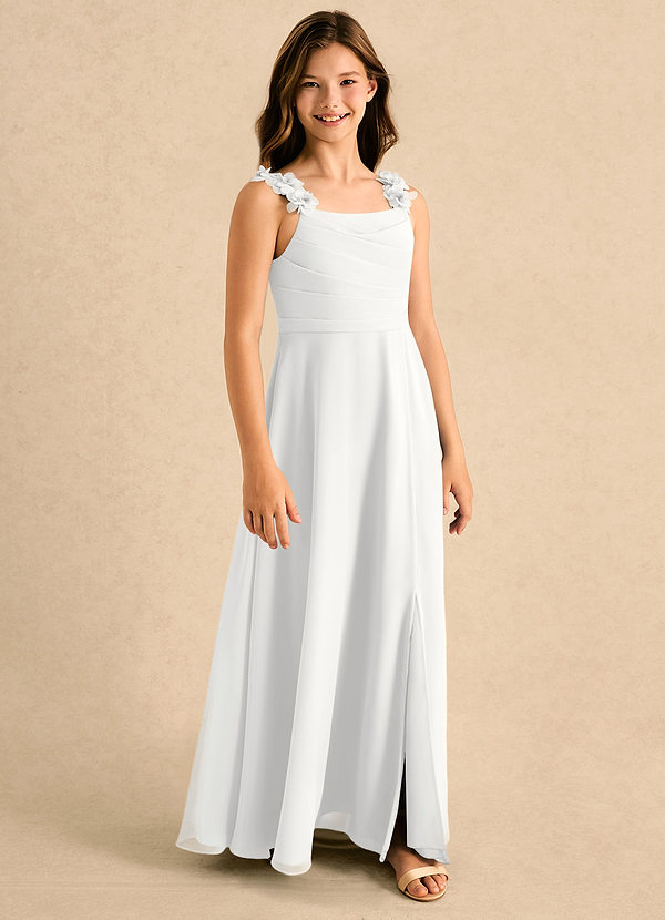 Azazie Masie Girls Formal Bloemenmeisjesjurken A-Lijn Jurk van Chiffon Geplooide Wit image1