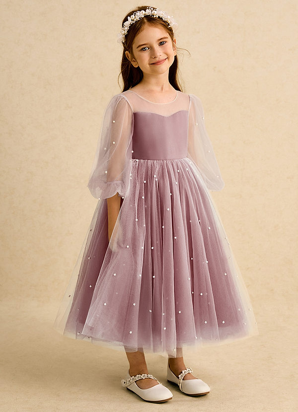 Azazie Trudy Flower Girl Dresses Amethyst Ball-Gown Sweetheart Neckline Tulle Dress image1