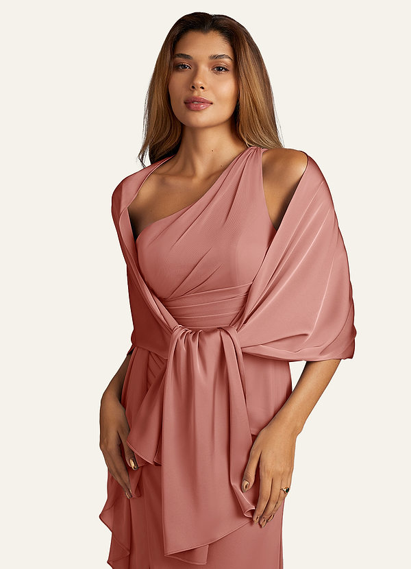 front Azazie Matching Color Aleena Stretch Satin Shawl
