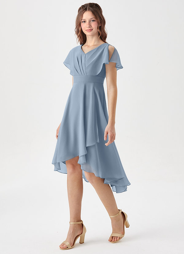 Azazie Graciela Junior Dusty Blue A-Line Pleated Chiffon Dress image1
