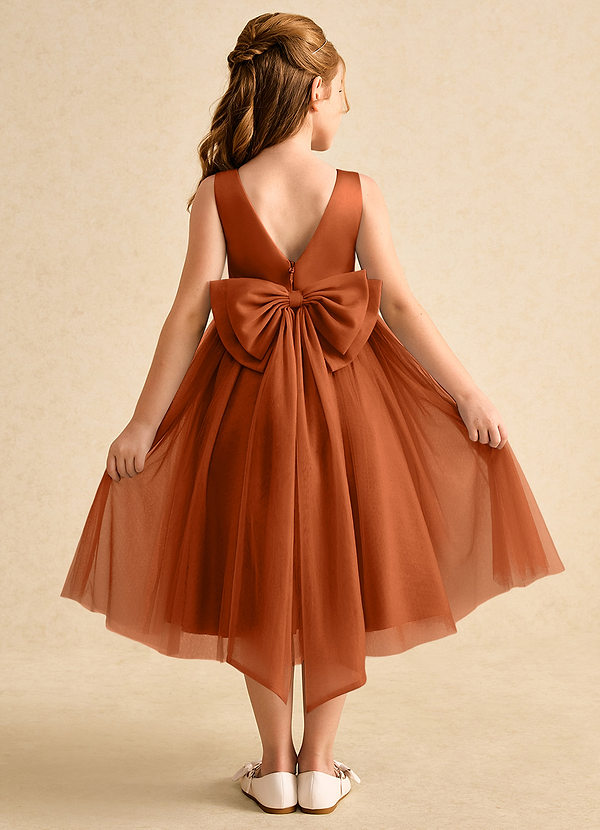 Azazie Winnie Flower Girl Dresses Burnt Orange Ball-Gown Bow Tulle Dress image1