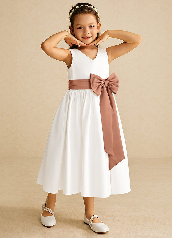 Azazie Darling Flower Girl Dresses Ivory Bronzer A-Line Bow Cotton Dress image1