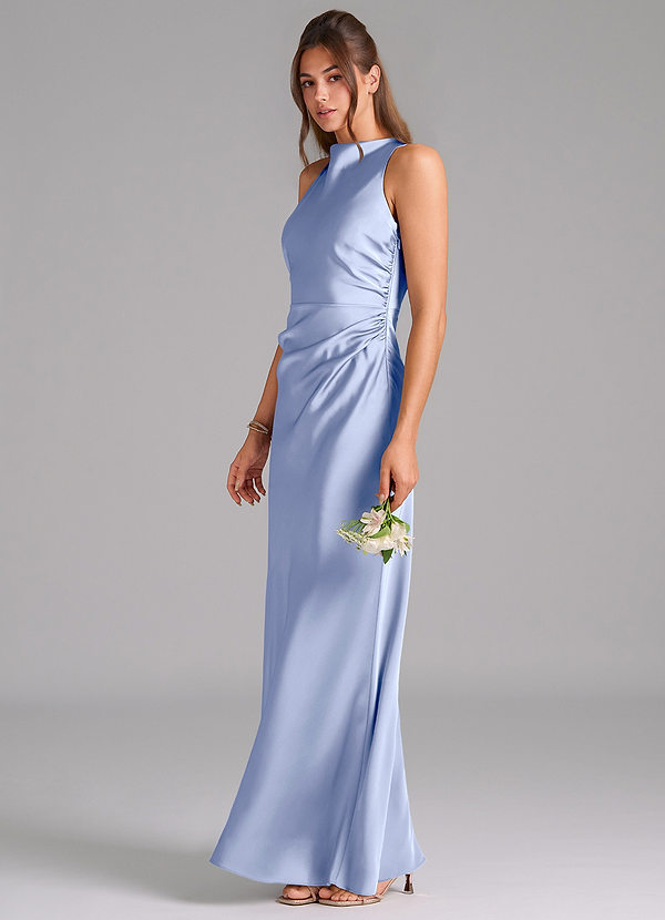 Azazie Evadne Bridesmaid Dresses Ice A-Line Pleated Stretch Satin Dress image1