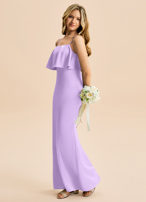 Azazie Galene Junior Havfrue Stræk satin Gulv-længde Junior brudepige Kjole image1