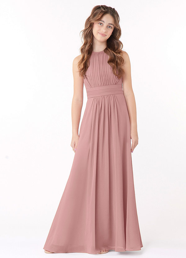 Azazie Bonnie Junior Dusty Rose A-Line Pleated Chiffon Dress image1