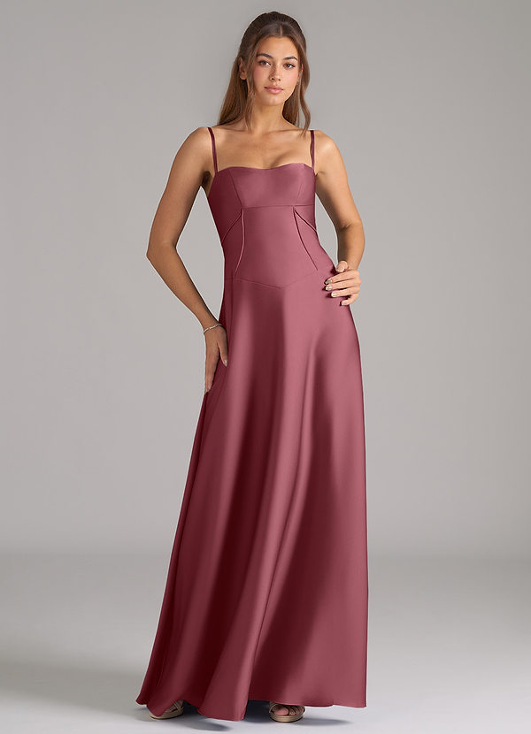 Azazie Valentine Suknie dla druhen Linia A Gorset Satyna elastyczna Do ziemi Sukienka image1