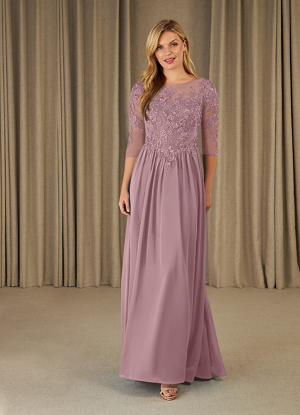 Azazie Mirielle Vestidos de Madre de la Novia Vestido de Rosa Polvorienta de Gasa de Corte En A con Encaje Scoop image1