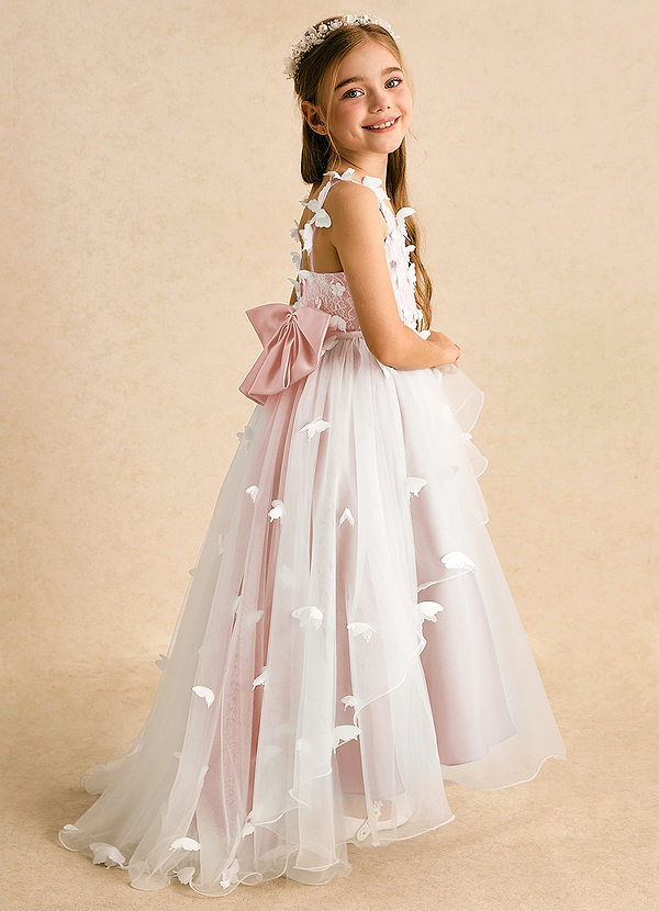 Azazie Darlina Robes de Fillette d'Honneur Robe Princesse en Tulle Dentelle Ivoire Rose Rougissant image1