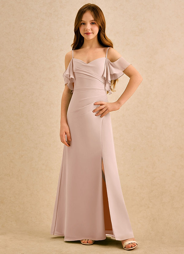 Azazie Pippy Girls Formal Abiti da Damigella Bambina Abito A-Line in Chiffon Scollo a Cuore Rosa Inglese image1
