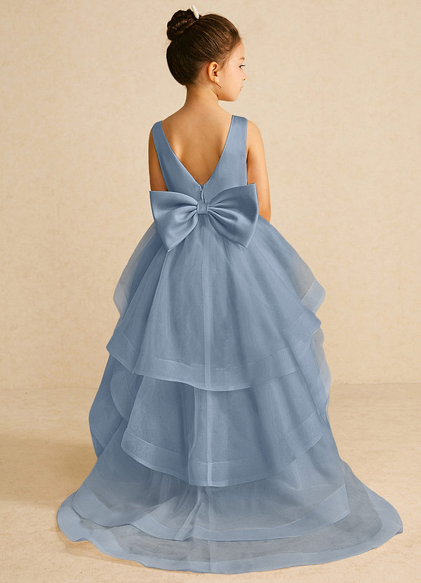 Azazie Pumpkin Flower Girl Dresses Dusty Blue A-Line Bow Tulle Dress image1