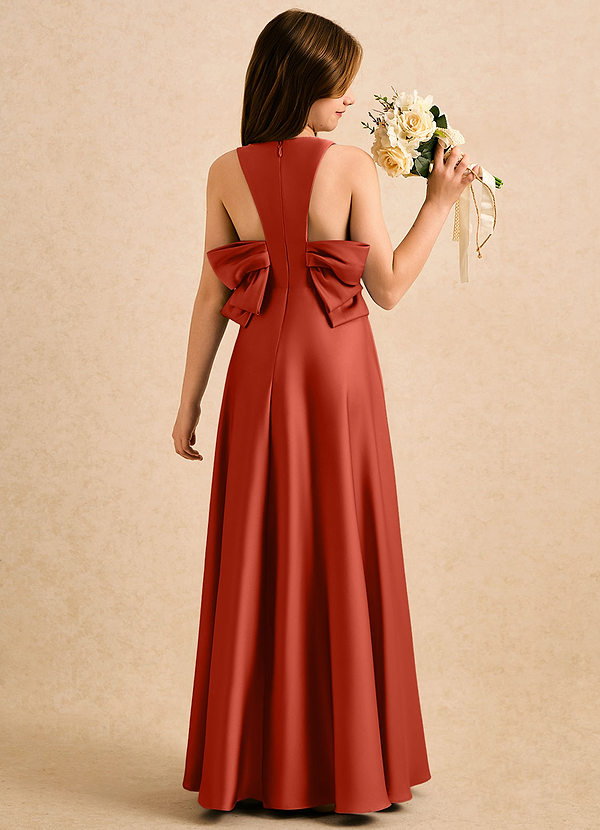 Azazie Nisha Girls Formal Sukienki dla dziewczynek sypiących kwiaty Linia A Pofałdowany Satyna elastyczna Długość podłogi Sukienka image1