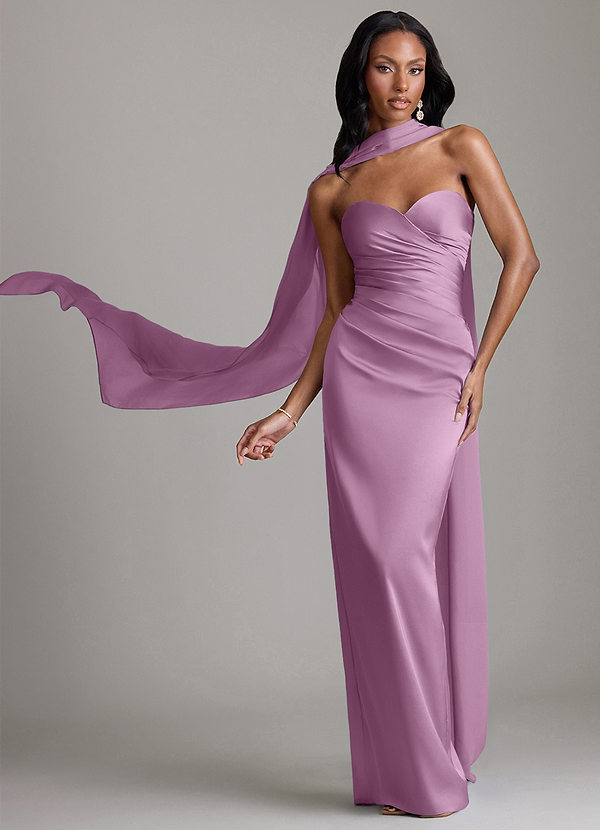 Azazie Sonora Vestidos Dama de Honor Vestido de Glicinia de Satén Elástico de Corte Recto con Sin tirantes image1