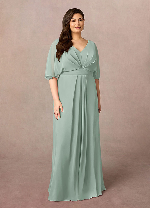 Azazie Oksana Vestidos para la madre de la novia Vestido Agave de Gasa de Corte en A con Cuello en V Plisado image1