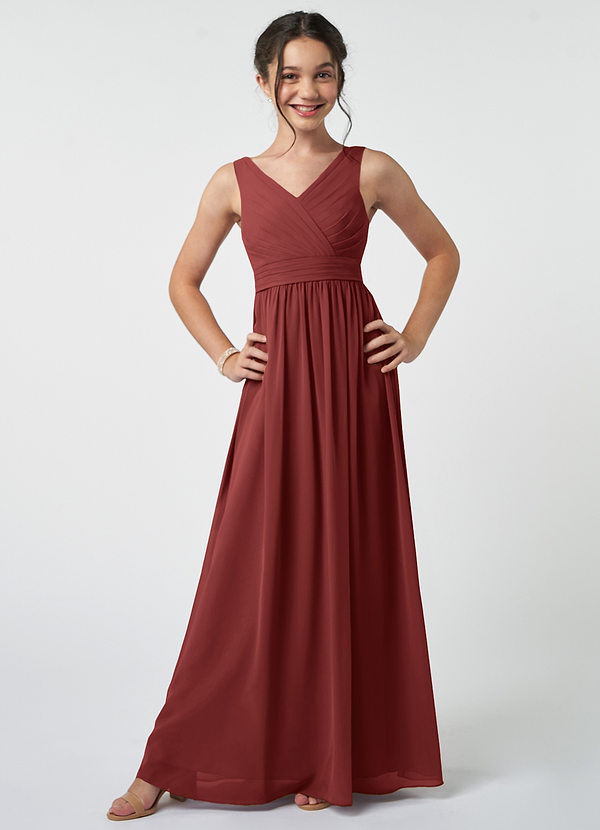 Azazie Kora Junior Terracotta A-Line Pleated Chiffon Dress image1
