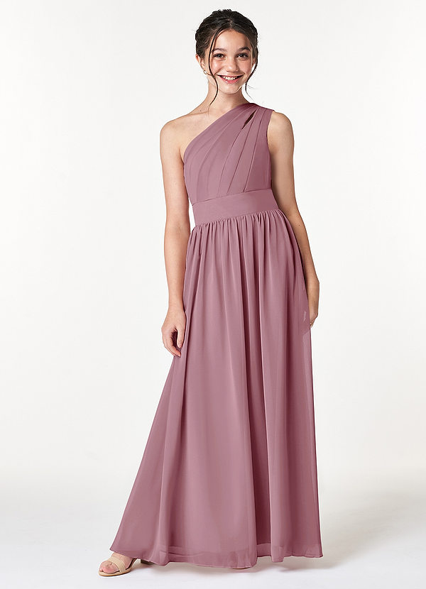 Azazie Molly Junior Vestido de Malva Vintage de Gasa de Corte en A con Plisado image1