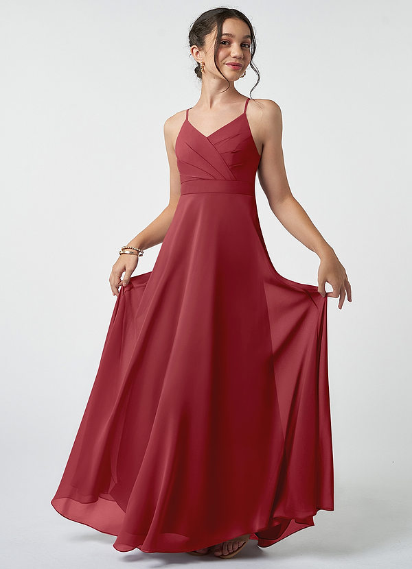 Azazie Avelina Junior A-Linie Plissee Chiffon Kleid Granatapfelrot image1