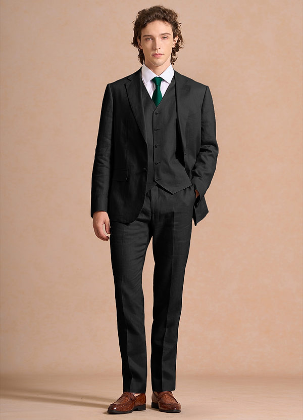 front Harrison Black 100% Linen 3-Piece Suit