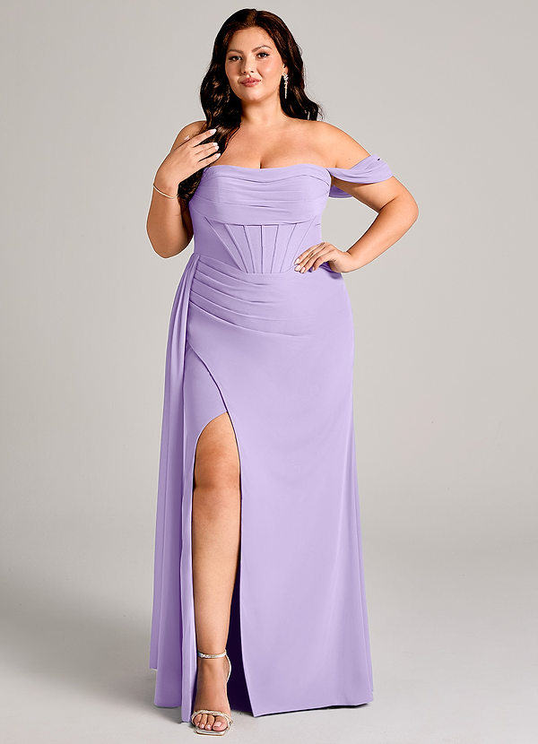 Azazie Amyra Bridesmaid Dresses Lilac Sheath Off the Shoulder Chiffon Convertible Dress image1